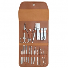 Zestaw narzędzi do manicure 16 szt. w etui brązowy