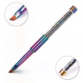 Pędzelek do żelu skośny *4 rainbow z kryształkami składany