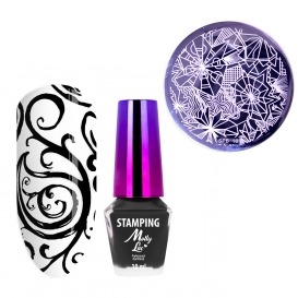 Lakier do stempli wzorów czarny 10ml blaszka gratis MollyLac Lakier do stempli wzorów czarny 10ml blaszka gratis MollyLac