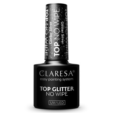 Claresa top no wipe glitter silver 5ml do lakierów hybrydowych