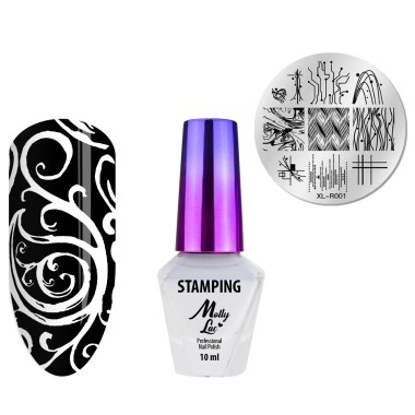 Lakier do stempli wzorów biały 10ml blaszka gratis MollyLac Lakier do stempli wzorów biały 10ml blaszka gratis MollyLac