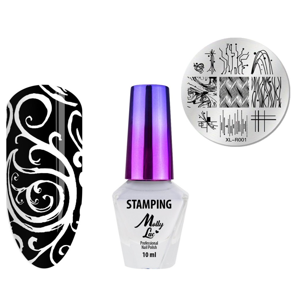 Lakier do stempli wzorów biały 10ml blaszka gratis MollyLac